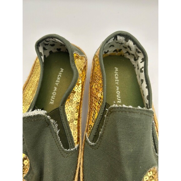Disney Mickey Mouse Green Canvas Espadrilles Shoes – Gold Sequin – Sz 9.5 – NEW - Picture 7 of 9